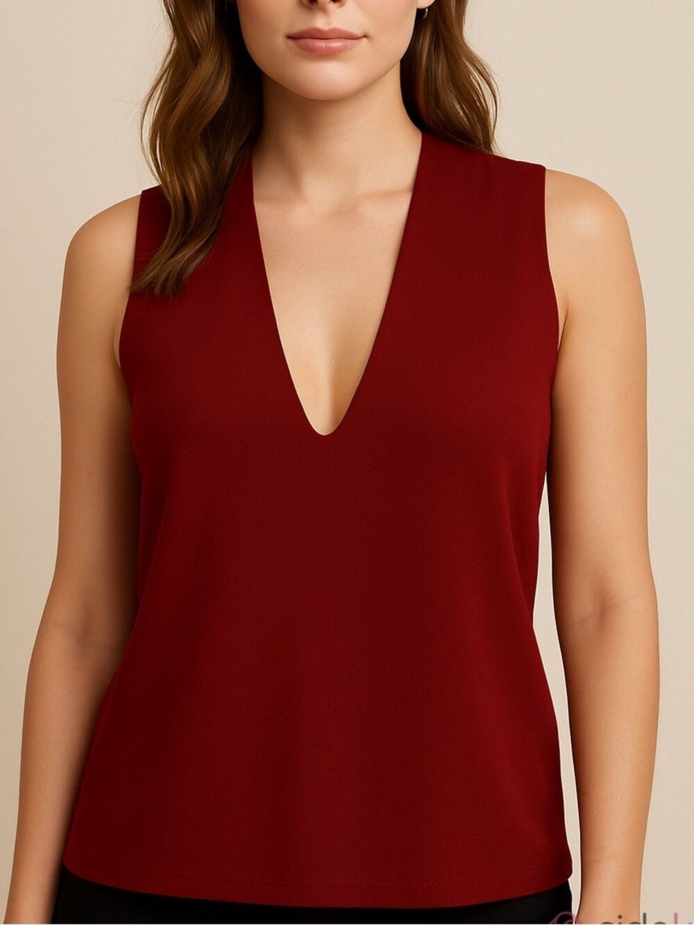 SYMPLI Sleeveless plunge V-Neck Shell Top - Deep Red size 12